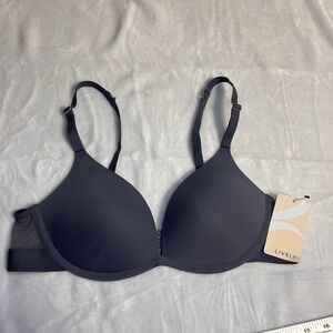 NWT Lively 36 B Smoke Grey Blue Bra 45583 Lightly Padded Mesh Back‎